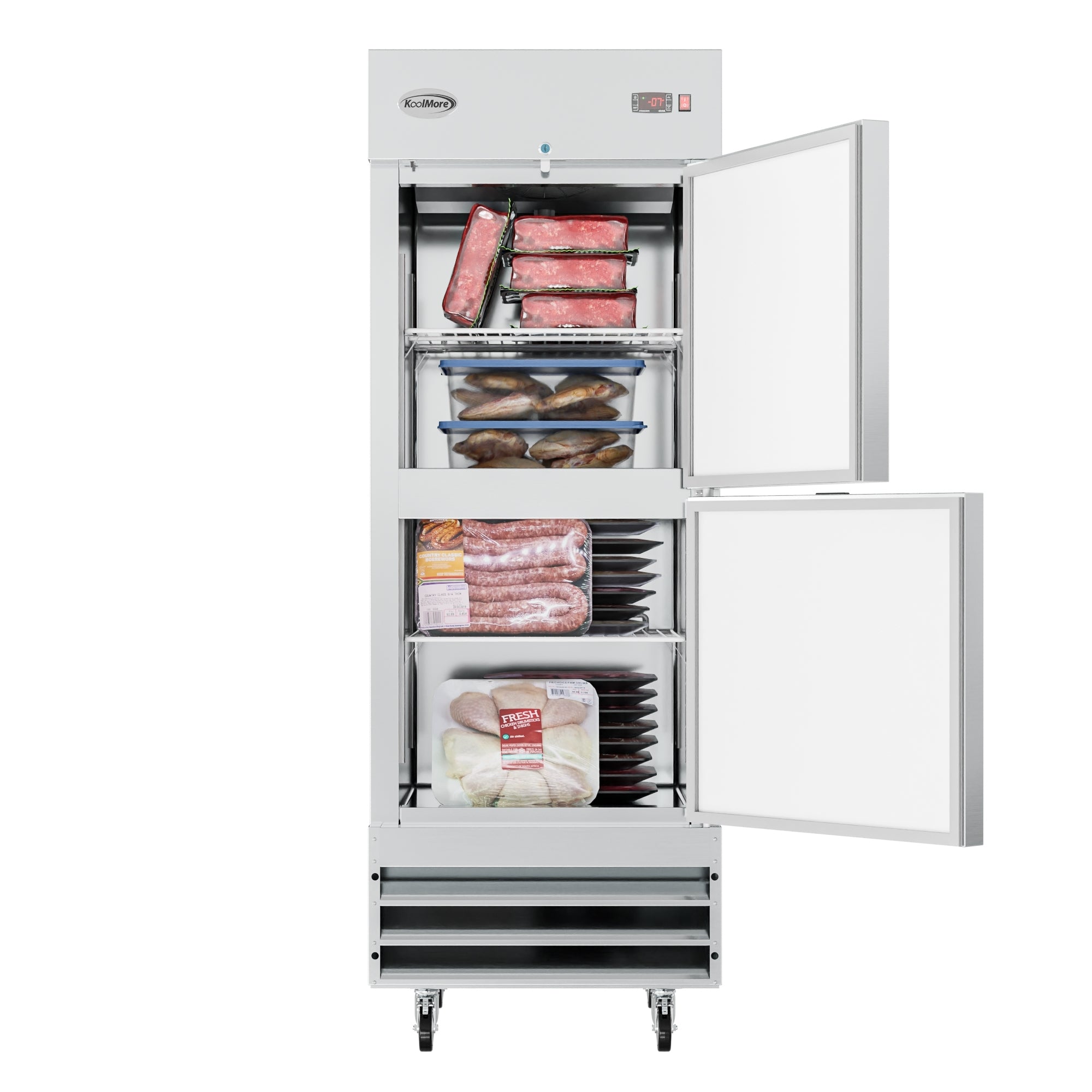 29 in. Commercial Stainless Steel Solid Half Door Reach-In Freezer