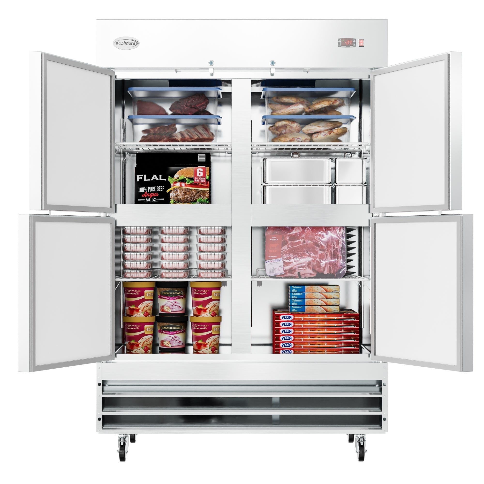 54 in. Commercial Stainless Steel Solid Half Door Reach-In Freezer