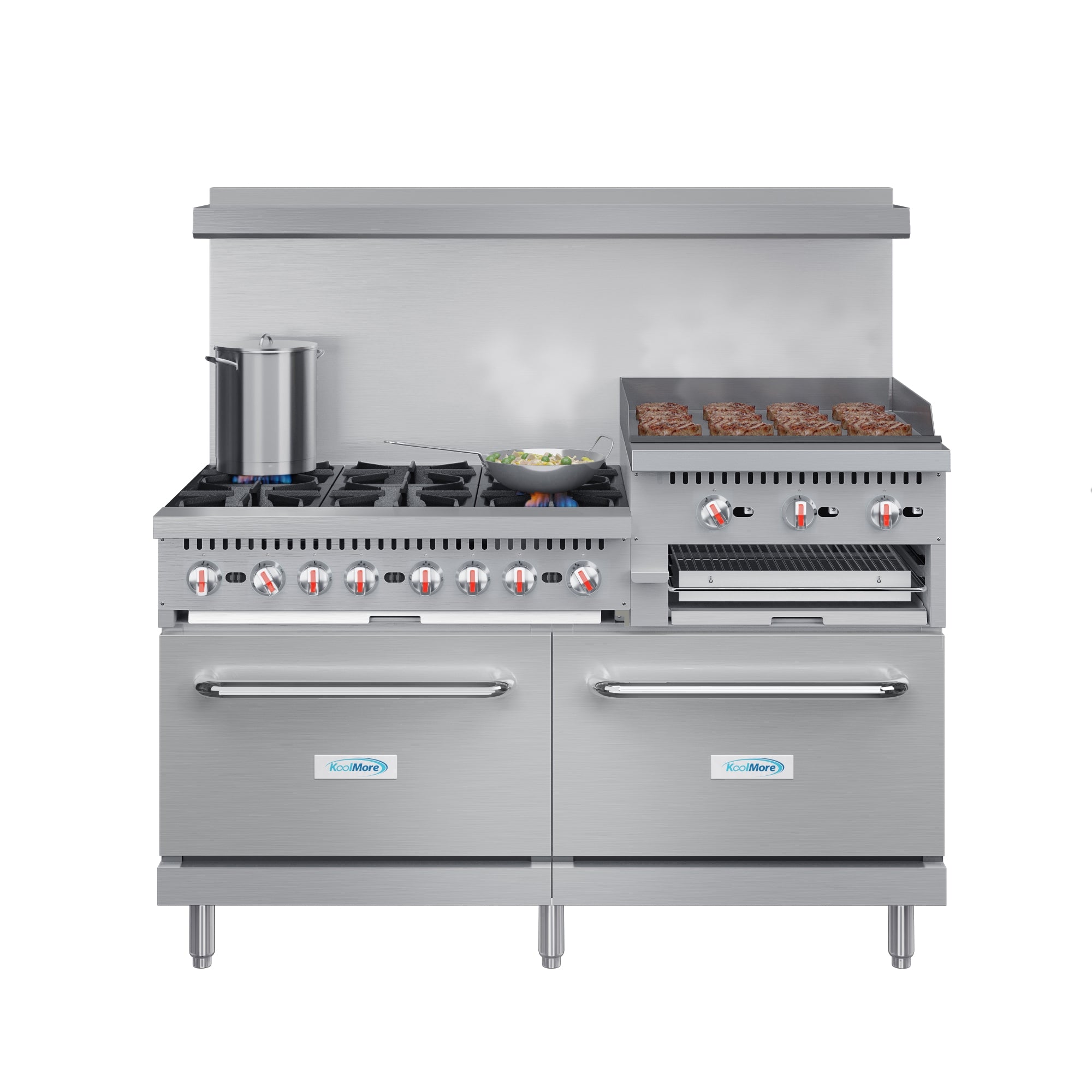 60 Burner Commercial Natural Gas Range with 24 Griddle and Broiler (KM-CRGB60-NG)