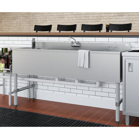 60 in. Three-Compartment Commercial Bar-Sink with 3 in. Backsplash, Dual Drainboards with Faucet, NSF Certified in Stainless-Steel (SBR3B60-LR-320)