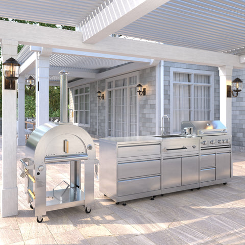 KoolMore Outdoor Kitchen Series Modular Kitchen with a Dual Fuel Pizza Oven, 3 Drawer Cabinet, Sink, 30 in. BBQ Grill and Cabinet in Stainless-Steel (KM-OKSKIT-CONFIG103)