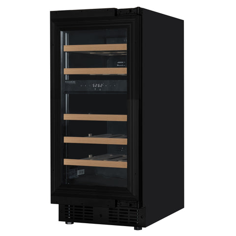 KoolMore Reserve 15 in. Under-Counter Panel Ready Dual Zone Built-in Wine Cooler with 23 Bottle Capacity and Wooden Shelves in Black (KM-CW28DZ-WPR)