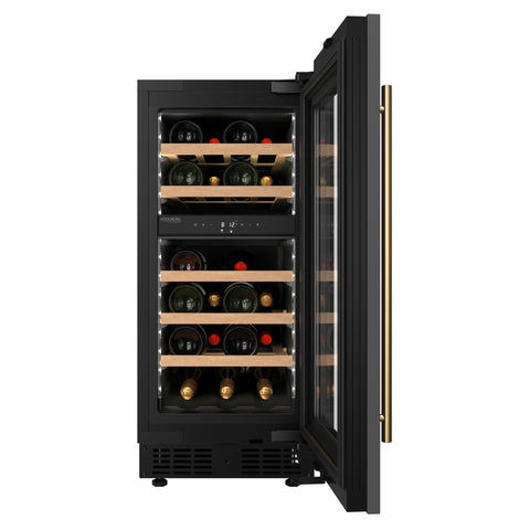 KoolMore Reserve 15 in. Under-Counter Panel Ready Dual Zone Built-in Wine Cooler with 23 Bottle Capacity and Wooden Shelves in Black (KM-CW28DZ-WPR)