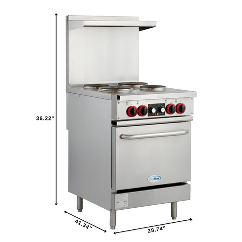 24 in. Commercial Electric Range with 4 Burners and 1 Standard Electric Oven in Stainless Steel - 208V 3-Phase (KM-CR24-E)