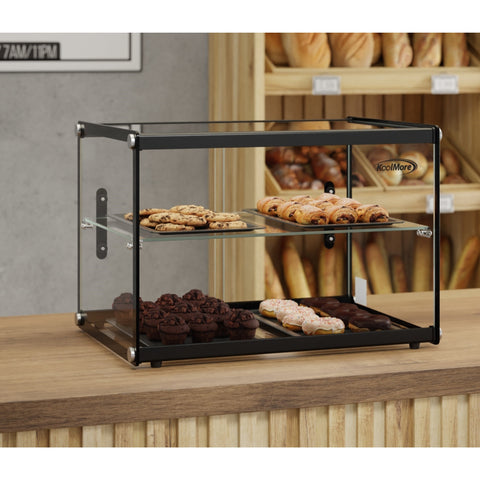 22 in. Tiered Pastry Display Case With Shelf and Sliding Door  ETL Certified, 2.2 cu. ft. Capacity (KM-DC-2CSBK)