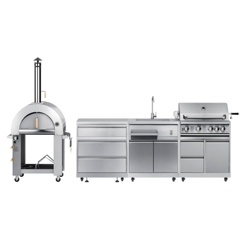 KoolMore Outdoor Kitchen Series Modular Kitchen with a Dual Fuel Pizza Oven, 3 Drawer Cabinet, Sink, 30 in. BBQ Grill and Cabinet in Stainless-Steel (KM-OKSKIT-CONFIG103)