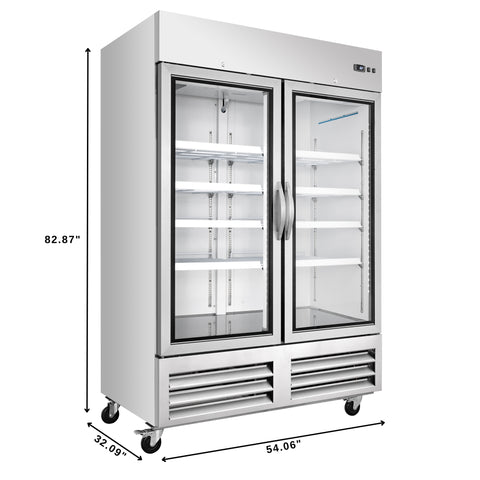 54 in. Commercial Two Glass Door Convertible Reach-In Refrigerator/Freezer with 49 Cu. Ft. Capacity in Stainless Steel, ETL Listed (KM-RIC-2DGD)