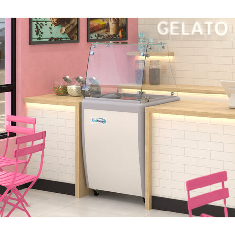 26 in. 5-Pan Gelato Dipping Cabinet Display Freezer with Sliding Glass Door and Sneeze Guard, 6 cu. ft. (KM-GDC-26SD-FG)