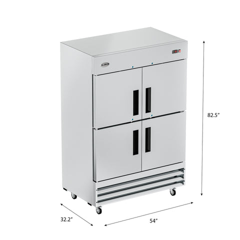 54 in. Commercial Stainless Steel Solid Half Door Reach-In Refrigerator 47 cu. ft.