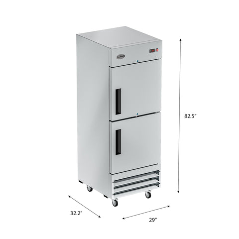 29 in. Commercial Stainless Steel Solid Half Door Reach-In Freezer 23 cu. ft.