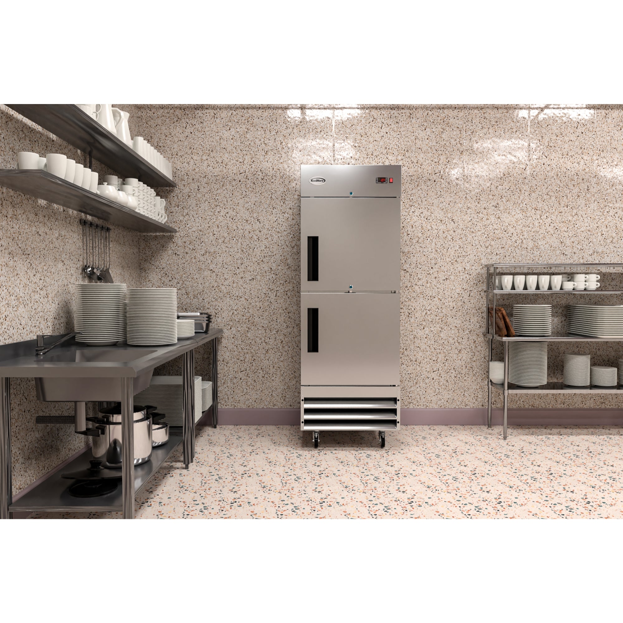 29 in. Commercial Stainless Steel Solid Half Door Reach-In Freezer