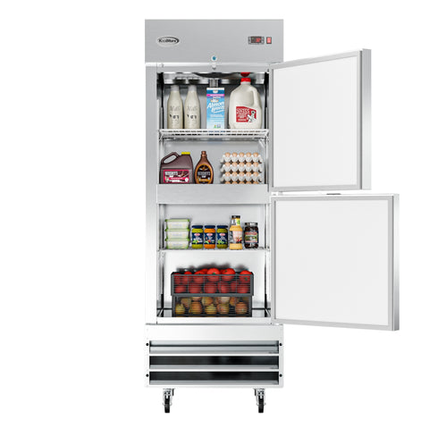 29 in. Commercial Stainless Steel Solid Half Door Reach-In Refrigerator, 23 cu. ft.