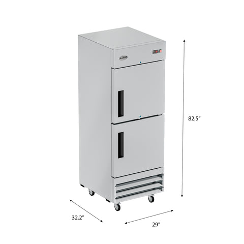 29 in. Commercial Stainless Steel Solid Half Door Reach-In Refrigerator, 23 cu. ft.