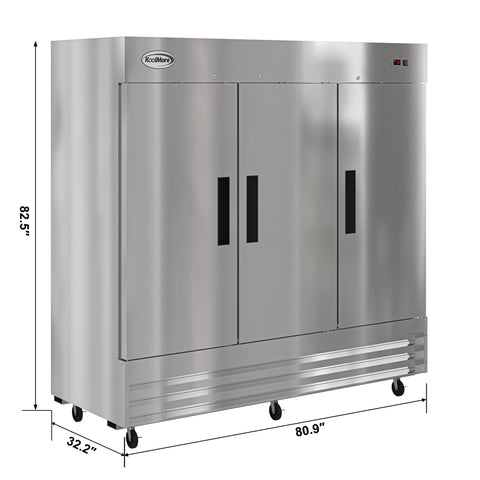 80 in. Three Door Commercial Reach In Refrigerator 72 cu. ft.