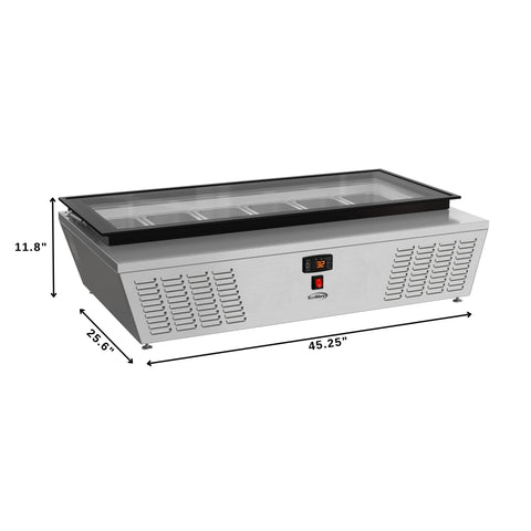 45 in. 6-Pan Countertop Ice Cream Display Freezer with Glass Top in Stainless-Steel (KM-CGD-6P45)