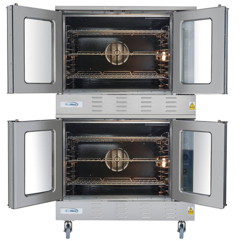 38 in. Full Size Double Commercial Natural Gas Convection Oven 108,000 BTU Total with stacking And Casters