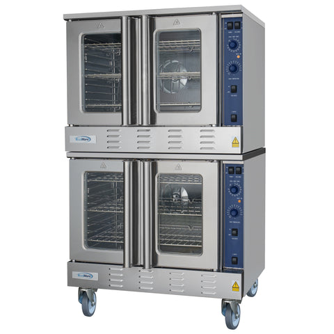 38 in. Full Size Double Commercial Natural Gas Convection Oven 108,000 BTU Total with stacking And Casters