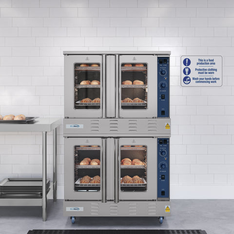 38 in. Full Size Double Commercial LP Convection Oven 108,000 BTU Total with Stacking Kit and Casters