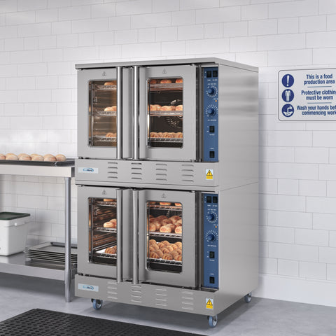 38 in. Full Size Double Commercial LP Convection Oven 108,000 BTU Total with Stacking Kit and Casters