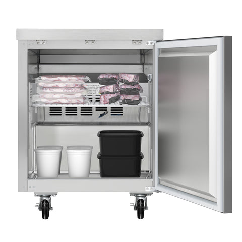 27 in. One-Door Commercial Undercounter Freezer in Stainless Steel with Casters, ETL Listed (KM-UCF-1DSS)