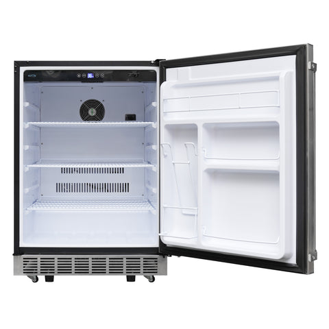 24 in. Outdoor Kitchen Stainless Steel Refrigerator 5.5 cu. ft. Capacity with Automatic defrost, Blue LED Lighting and IPX4 Rating, CSA Listed (KM-OKS-OFRC-58SS)