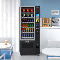 Refrigerated Snack and Drink Vending Machine with 36 Slots Featuring a Credit Card Reader and Coin/Bill Acceptor in Black (KM-VMR-30-BCR)