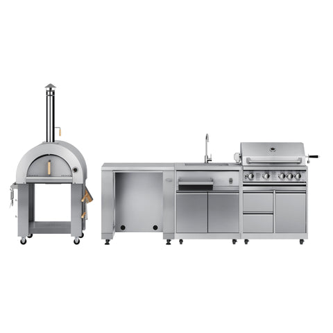 KoolMore Outdoor Kitchen Series Modular Kitchen with a Wood Fire Pizza Oven, Refrigerator and Cabinet, Sink, 30 in. BBQ Grill and Grill Cabinet in Stainless-Steel (KM-OKSKIT-CONFIG117)