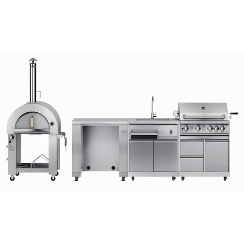 KoolMore Outdoor Kitchen Series Modular Kitchen with a Dual Fuel Pizza Oven, Refrigerator and Cabinet, Sink, 30 in. BBQ Grill And Grill Cabinet in Stainless-Steel (KM-OKSKIT-CONFIG118)