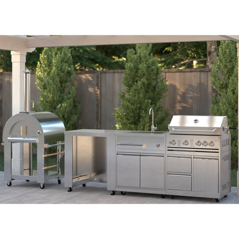 KoolMore Outdoor Kitchen Series Modular Kitchen with a Wood Fire Pizza Oven, Refrigerator and Cabinet, Sink, 30 in. BBQ Grill and Grill Cabinet in Stainless-Steel (KM-OKSKIT-CONFIG117)