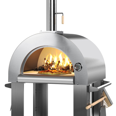 KoolMore Outdoor Kitchen Series Modular Kitchen with a Wood Fire Pizza Oven, Refrigerator and Cabinet, Sink, 30 in. BBQ Grill and Grill Cabinet in Stainless-Steel (KM-OKSKIT-CONFIG117)