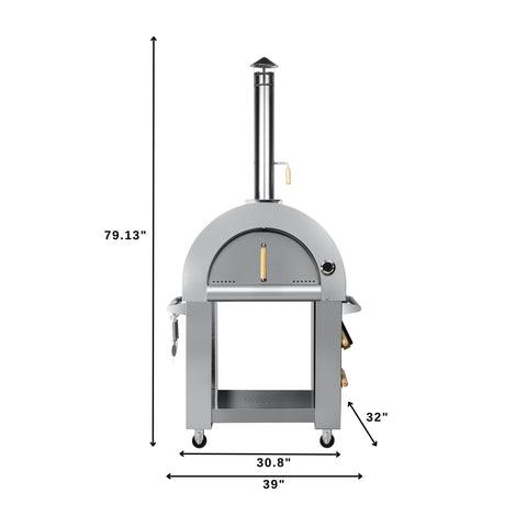 KoolMore Outdoor Kitchen Series Modular Kitchen with a Wood Fire Pizza Oven, Refrigerator and Cabinet, Sink, 30 in. BBQ Grill and Grill Cabinet in Stainless-Steel (KM-OKSKIT-CONFIG117)