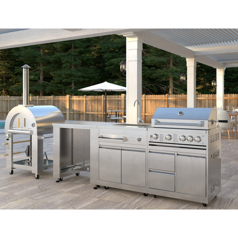 KoolMore Outdoor Kitchen Series Modular Kitchen with a Dual Fuel Pizza Oven, Refrigerator and Cabinet, Sink, 30 in. BBQ Grill And Grill Cabinet in Stainless-Steel (KM-OKSKIT-CONFIG118)