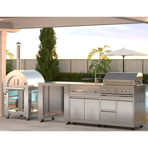 KoolMore Outdoor Kitchen Series Modular Kitchen with a Dual Fuel Pizza Oven, Refrigerator and Cabinet, Sink, 30 in. BBQ Grill And Grill Cabinet in Stainless-Steel (KM-OKSKIT-CONFIG118)