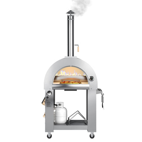 KoolMore Outdoor Kitchen Series Modular Kitchen with a Dual Fuel Pizza Oven, Refrigerator and Cabinet, Sink, 30 in. BBQ Grill And Grill Cabinet in Stainless-Steel (KM-OKSKIT-CONFIG118)