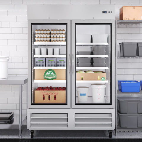 54 in. Commercial Two Glass Door Convertible Reach-In Refrigerator/Freezer with 49 Cu. Ft. Capacity in Stainless Steel, ETL Listed (KM-RIC-2DGD)