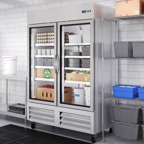 54 in. Commercial Two Glass Door Convertible Reach-In Refrigerator/Freezer with 49 Cu. Ft. Capacity in Stainless Steel, ETL Listed (KM-RIC-2DGD)