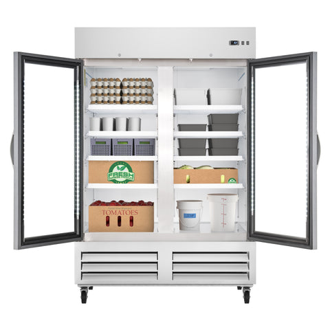 54 in. Commercial Two Glass Door Convertible Reach-In Refrigerator/Freezer with 49 Cu. Ft. Capacity in Stainless Steel, ETL Listed (KM-RIC-2DGD)
