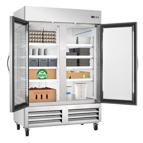54 in. Commercial Two Glass Door Convertible Reach-In Refrigerator/Freezer with 49 Cu. Ft. Capacity in Stainless Steel, ETL Listed (KM-RIC-2DGD)