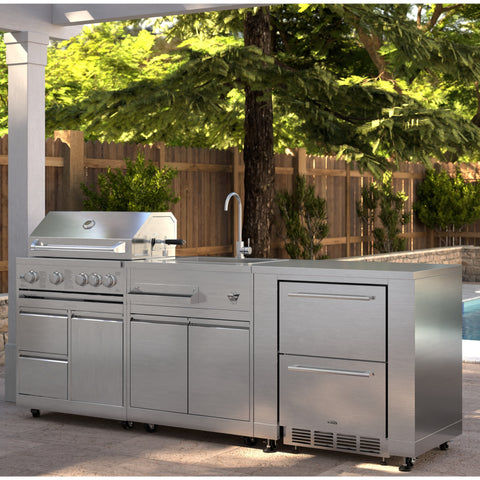 KoolMore Outdoor Kitchen Series Modular Kitchen with a 30 in. BBQ Grill And Grill Cabinet, Sink, Refrigerator and Cabinet in Stainless-Steel (KM-OKSKIT-CONFIG116)