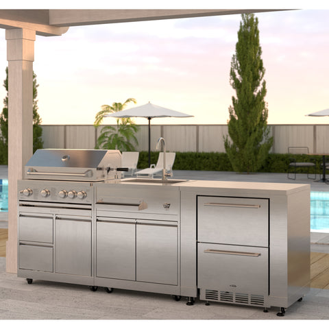 KoolMore Outdoor Kitchen Series Modular Kitchen with a 30 in. BBQ Grill And Grill Cabinet, Sink, Refrigerator and Cabinet in Stainless-Steel (KM-OKSKIT-CONFIG116)