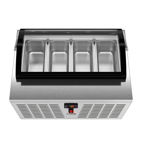 32 in. 4-Pan Countertop Ice Cream Display Freezer with Curved Glass Top in Stainless-Steel