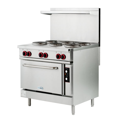 36 in. Commercial Electric Range with 6 Burners and 1 Standard Electric Oven in Stainless Steel - 208V 3-Phase