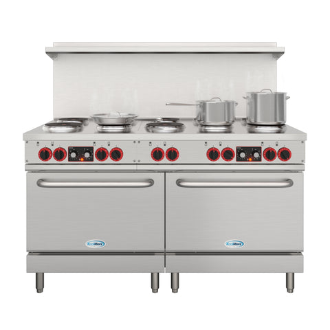 60 In. Commercial Electric Range with 10 Burners and 2 Standard Electric Ovens in Stainless Steel - 208V 3-Phase