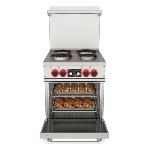 24 in. Commercial Electric Range with 4 Burners and 1 Standard Electric Oven in Stainless Steel - 208V 3-Phase
