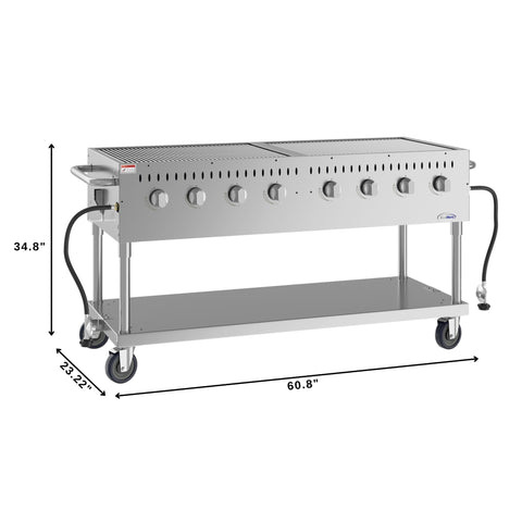60 in. Commercial Mobile Outdoor Propane Gas Grill, ETL Listed in Stainless-Steel