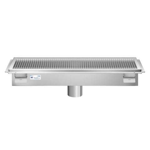 12" x 30" Stainless Steel Floor Trough Drain, 14-Gauge with Subway-Style Grating & Removable Drain Basket, NSF Listed (KM-FTG-1230)