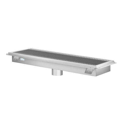 12" x 42" Stainless Steel Floor Trough Drain, 14-Gauge with Subway-Style Grating & Removable Drain Basket, NSF Listed (KM-FTG-1242)