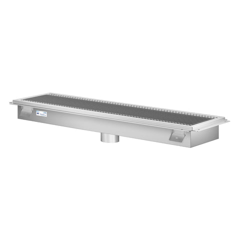 12" x 48" Stainless Steel Floor Trough Drain, 14-Gauge with Subway-Style Grating & Removable Drain Basket, NSF Listed (KM-FTG-1248)