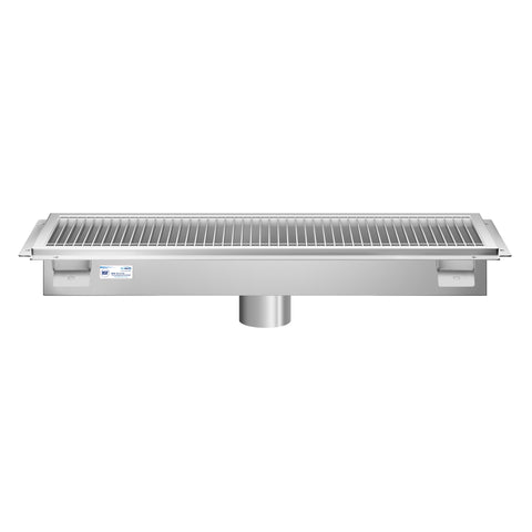 12" x 36" Stainless Steel Floor Trough Drain, 14-Gauge with Subway-Style Grating & Removable Drain Basket, NSF Listed (KM-FTG-1236)