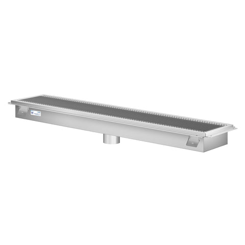 12" x 54" Stainless Steel Floor Trough Drain, 14-Gauge with Subway-Style Grating & Removable Drain Basket, NSF Listed (KM-FTG-1254)